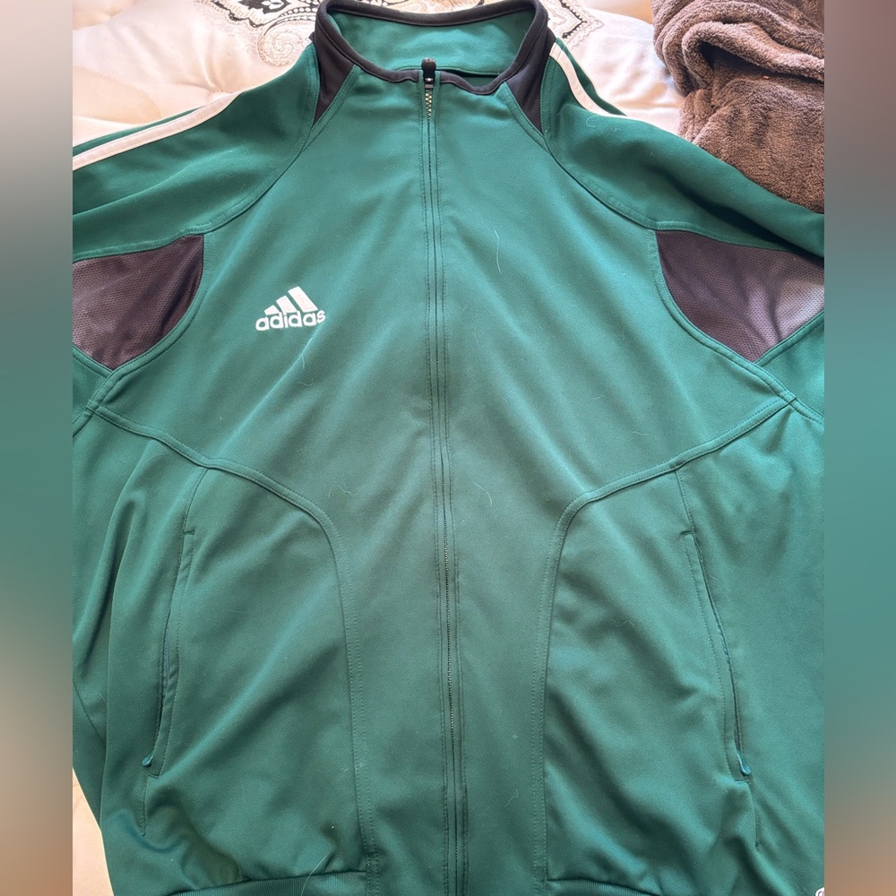 Adidas track jacket. Green w/black. XL.
